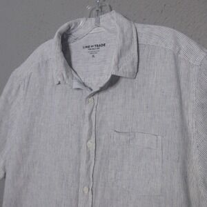 Line of Trade Shirt Men XL Gray Linen Blend Stripe Button Up Beach Breezy Resort